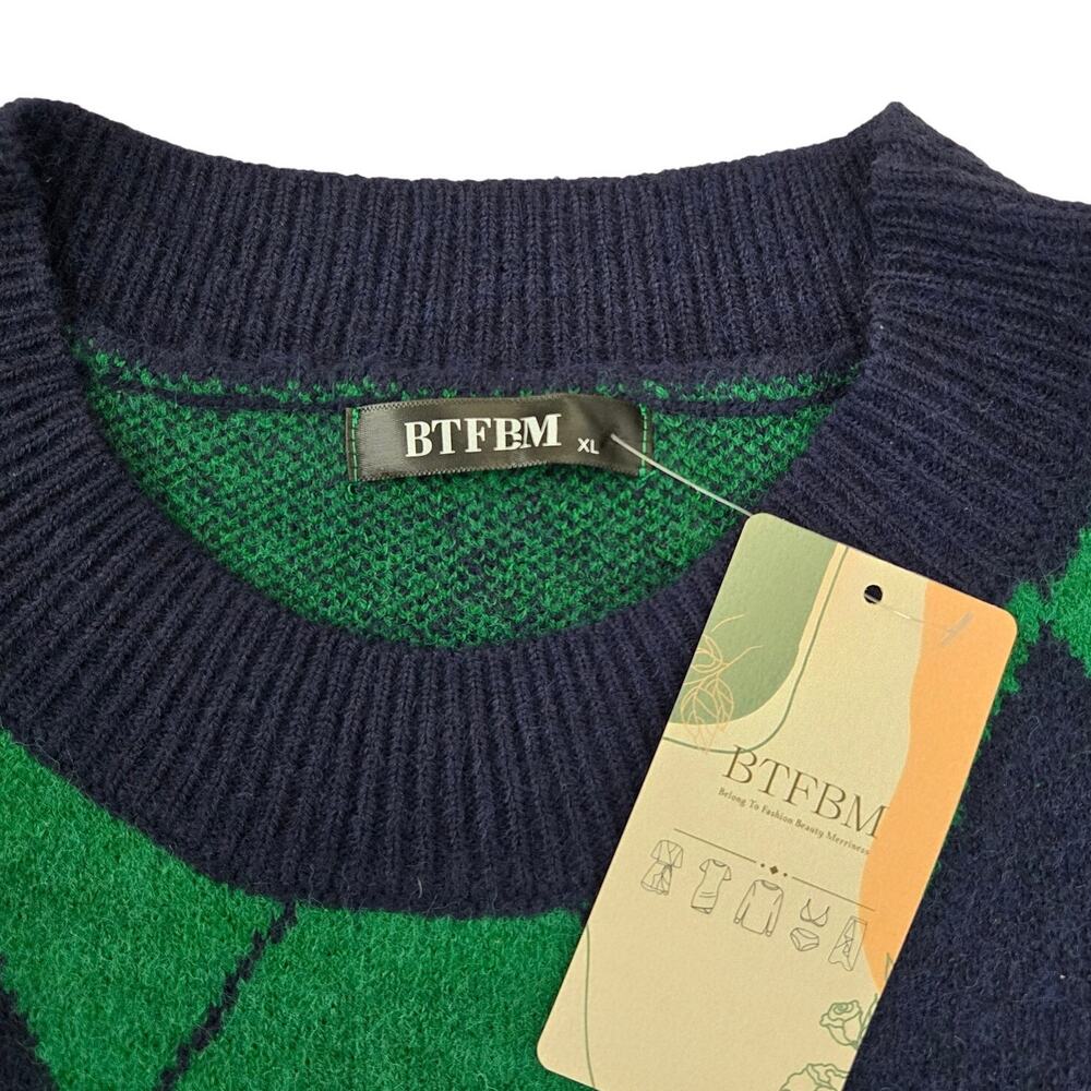 Preppy Ivy League Dark Academia Grandpacore 90s Grunge Argyle Knit Sweater XL - Picture 9 of 10